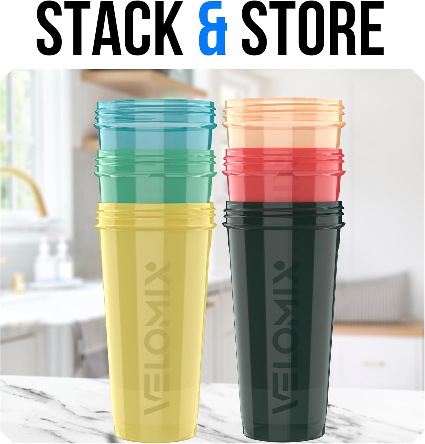-6 PACK- 28 Oz Protein Shaker Bottle for Protein Mixes - 6X Wire Whisk | Leak Proof Shaker Cups for Protein Shakes | Protein Shaker Bottle Pack | Protein Shake Cup (Hawai Shadows)