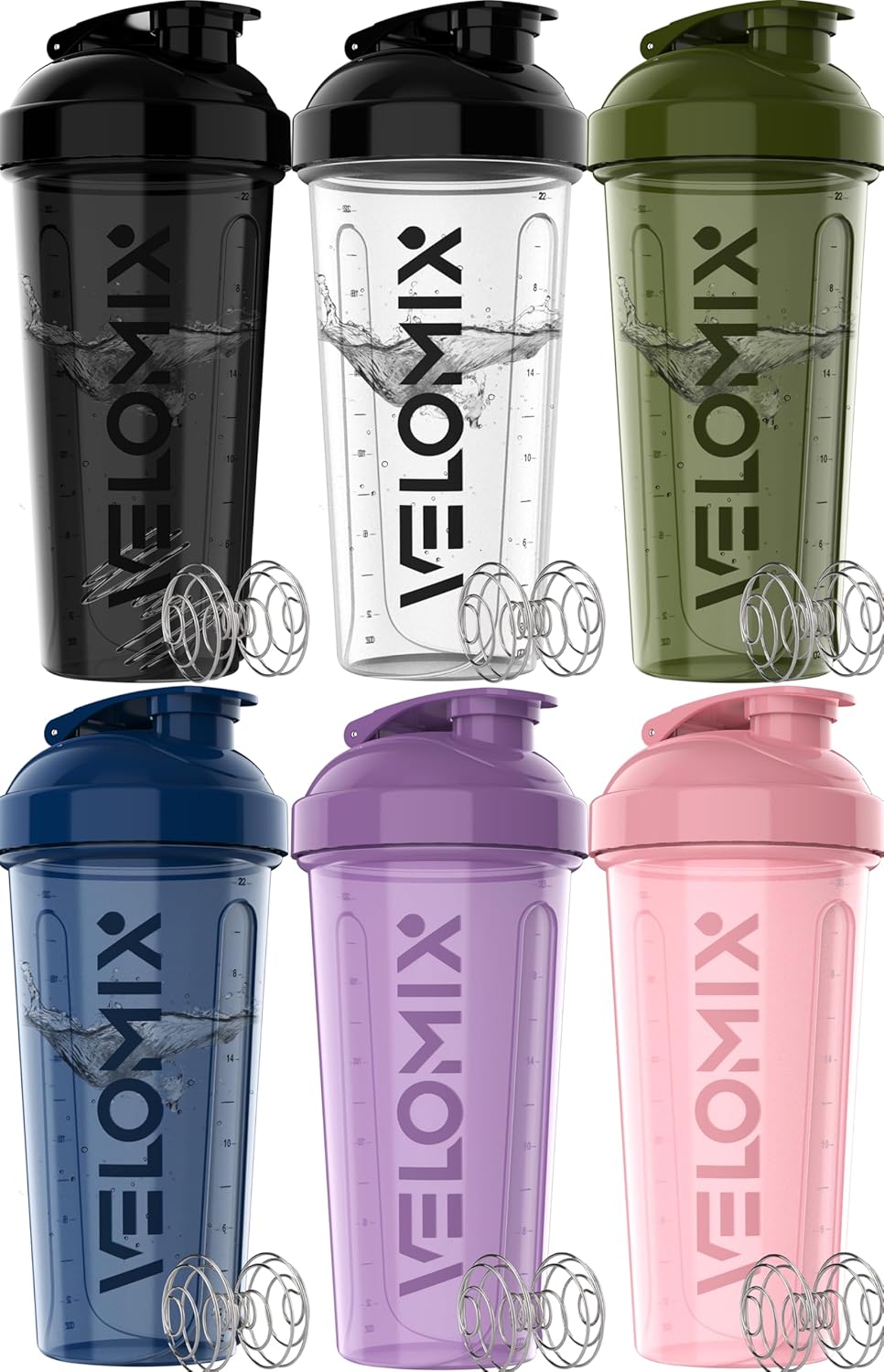 -6 PACK- 28 Oz Protein Shaker Bottle for Protein Mixes - 6X Wire Whisk | Leak Proof Shaker Cups for Protein Shakes | Protein Shaker Bottle Pack | Protein Shake Cup (Hawai Shadows)