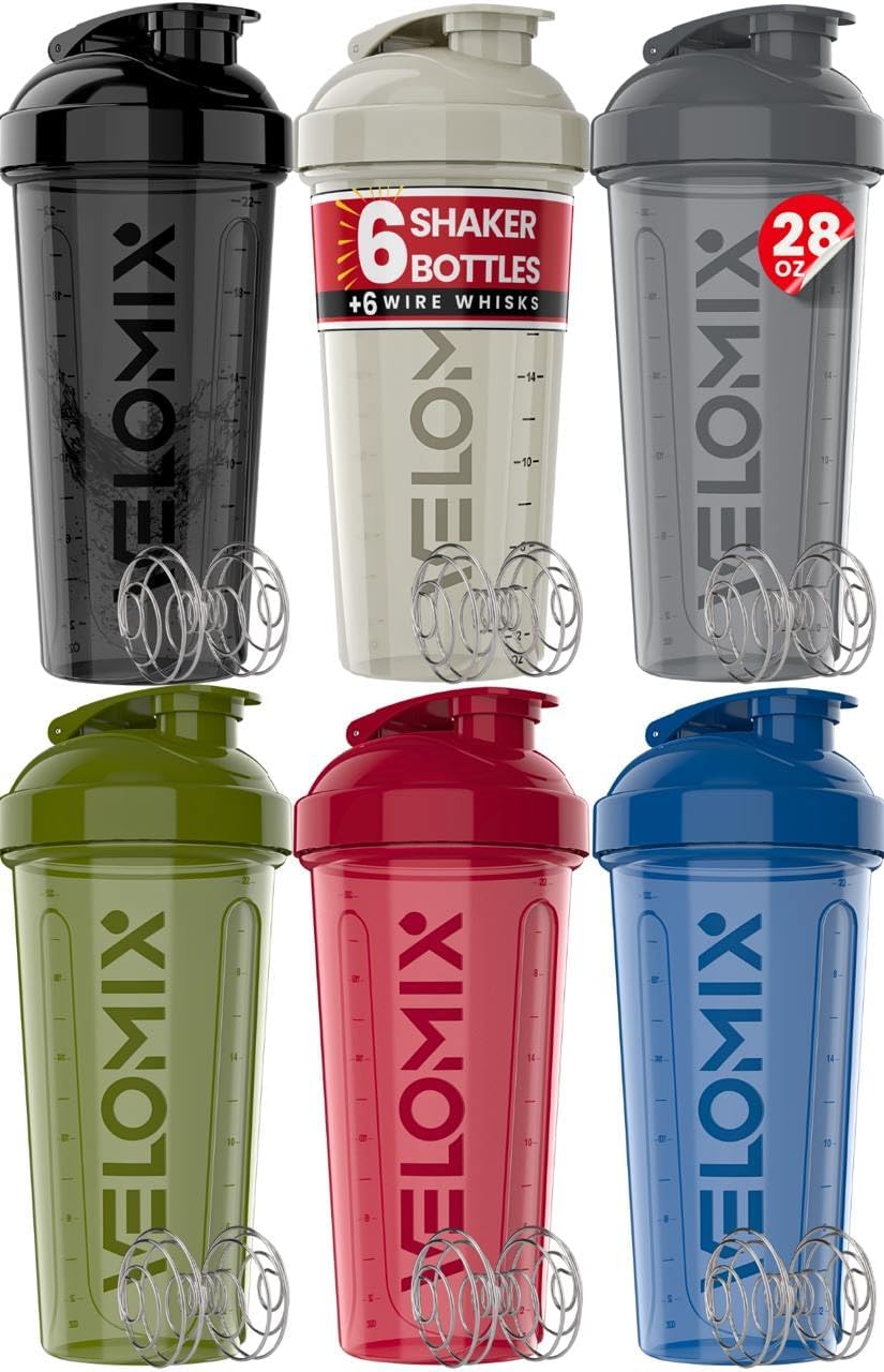 -6 PACK- 28 Oz Protein Shaker Bottle for Protein Mixes - 6X Wire Whisk | Leak Proof Shaker Cups for Protein Shakes | Protein Shaker Bottle Pack | Protein Shake Cup (Hawai Shadows)