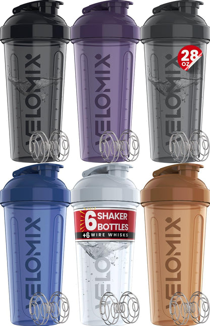 -6 PACK- 28 Oz Protein Shaker Bottle for Protein Mixes - 6X Wire Whisk | Leak Proof Shaker Cups for Protein Shakes | Protein Shaker Bottle Pack | Protein Shake Cup (Hawai Shadows)
